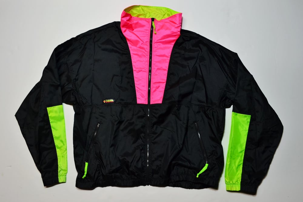 Vintage 1990's Columbia Sportswear Neon Windbreaker Jacket Sz.XL